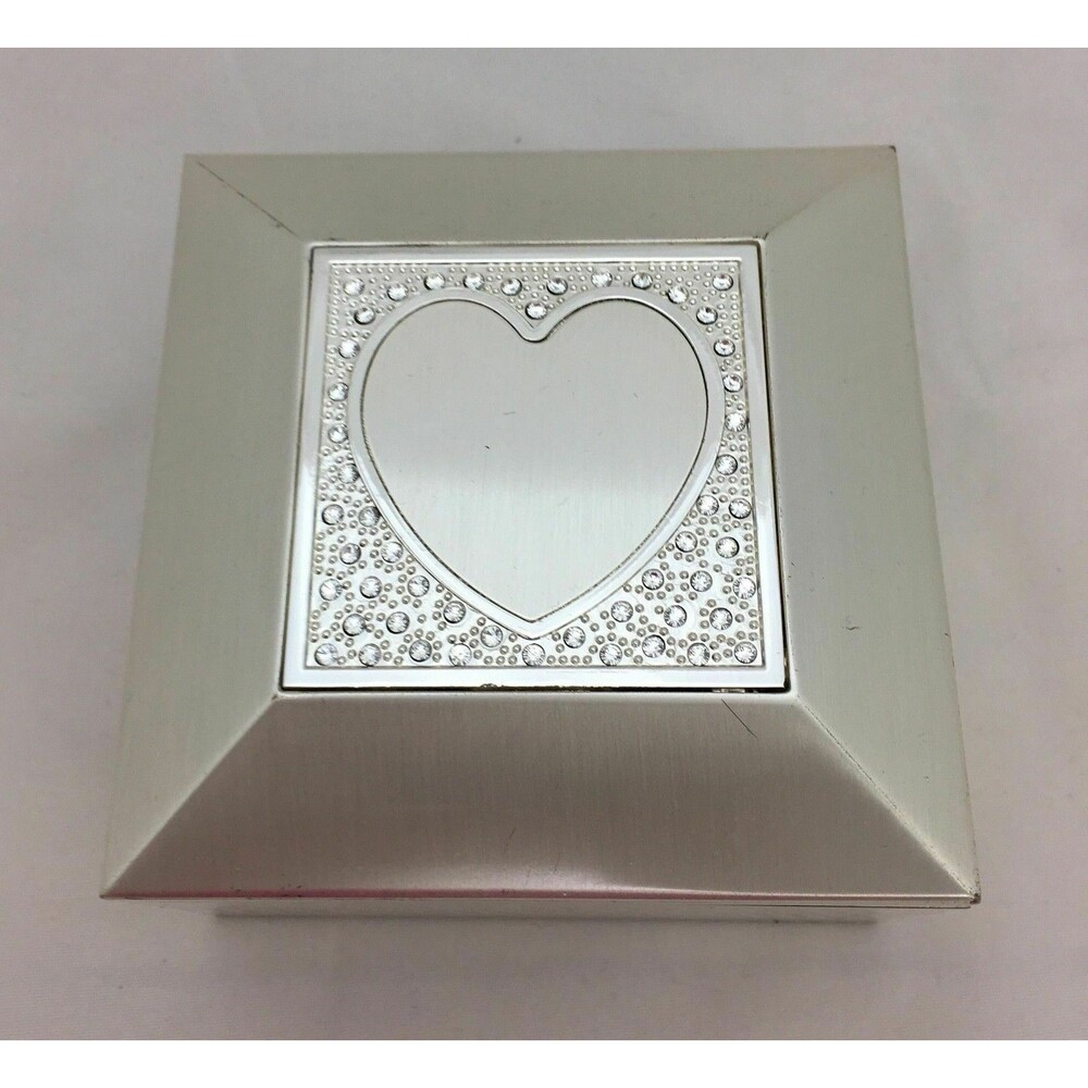 Things Remembered Jewelry‎ Trinket Square Box with Rhinestones Heart Silver-tone